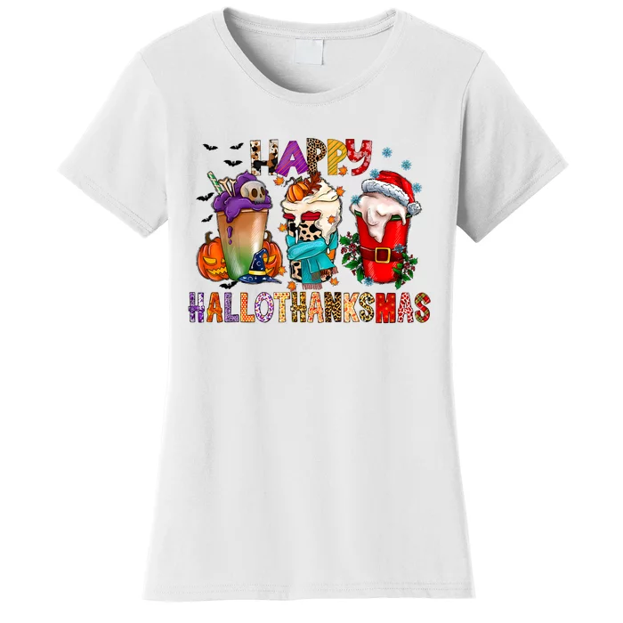 Happy Hallothanksmas Funny Halloween Thanksgiving Christmas Women's T-Shirt