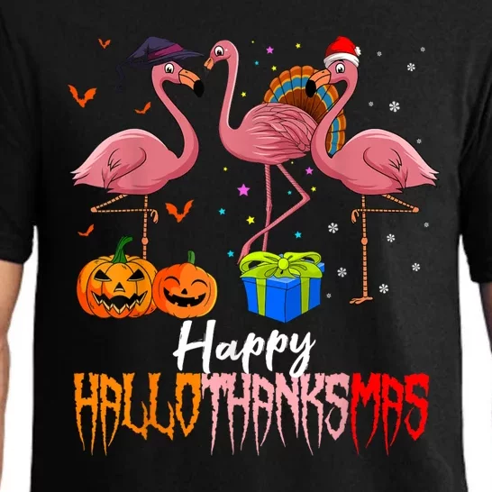 Happy Hallothanksmas Flamingo Halloween Thanksgiving Xmas Pajama Set