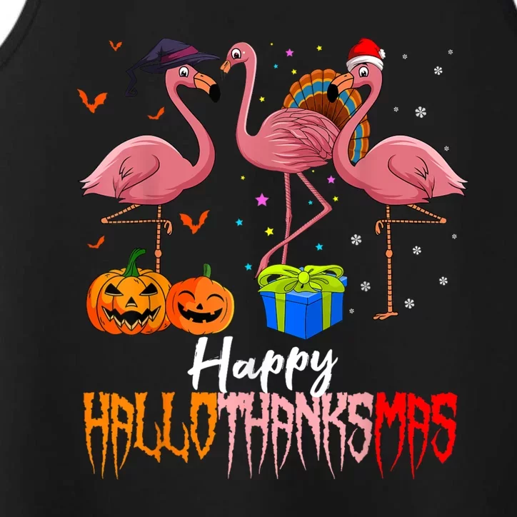 Happy Hallothanksmas Flamingo Halloween Thanksgiving Xmas Performance Tank