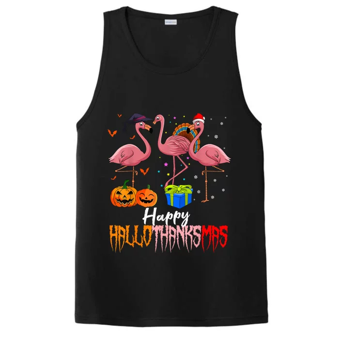 Happy Hallothanksmas Flamingo Halloween Thanksgiving Xmas Performance Tank