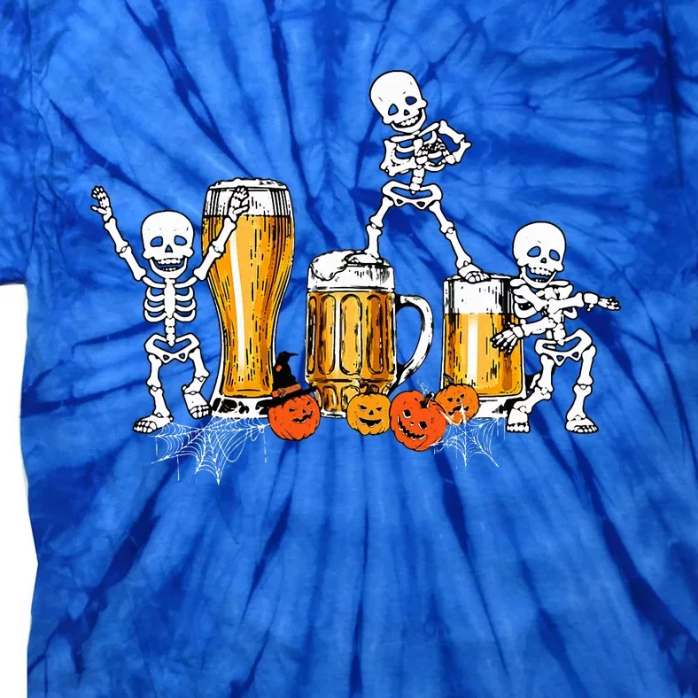 Happy Halloween Funny Skeleton Drinking Beer Tie-Dye T-Shirt