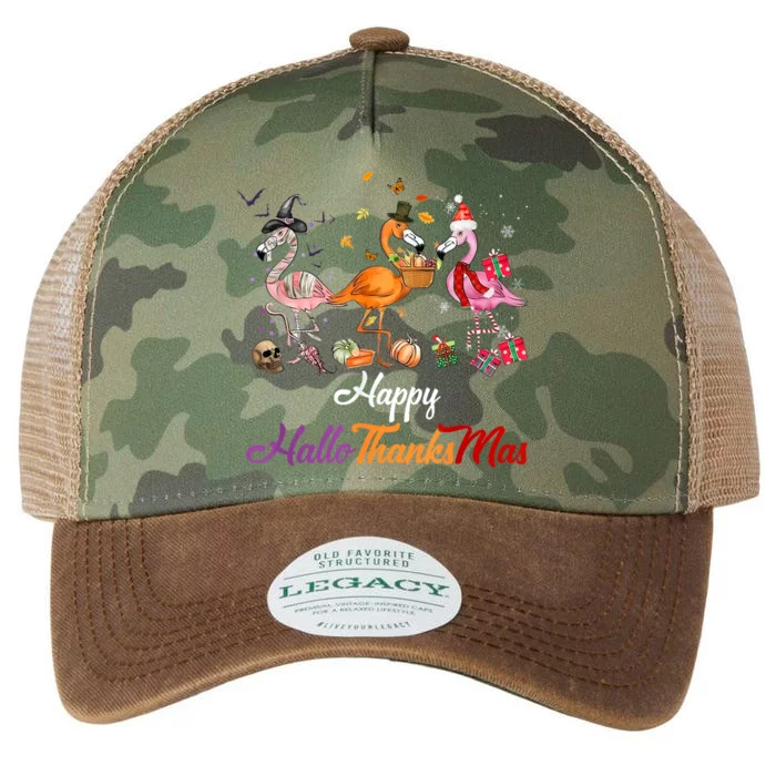 Happy Hallothanksmas Flamingo Halloween Thanksgiving Xmas Legacy Tie Dye Trucker Hat