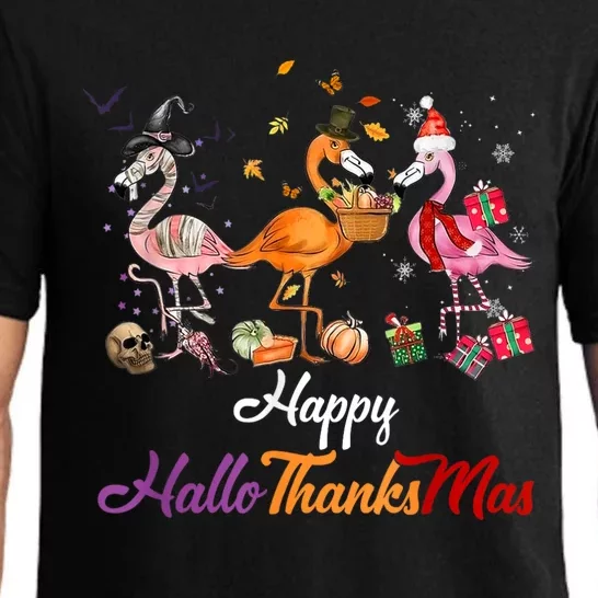 Happy Hallothanksmas Flamingo Halloween Thanksgiving Xmas Pajama Set