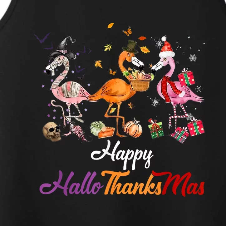 Happy Hallothanksmas Flamingo Halloween Thanksgiving Xmas Performance Tank