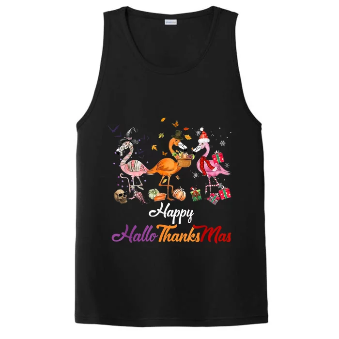 Happy Hallothanksmas Flamingo Halloween Thanksgiving Xmas Performance Tank