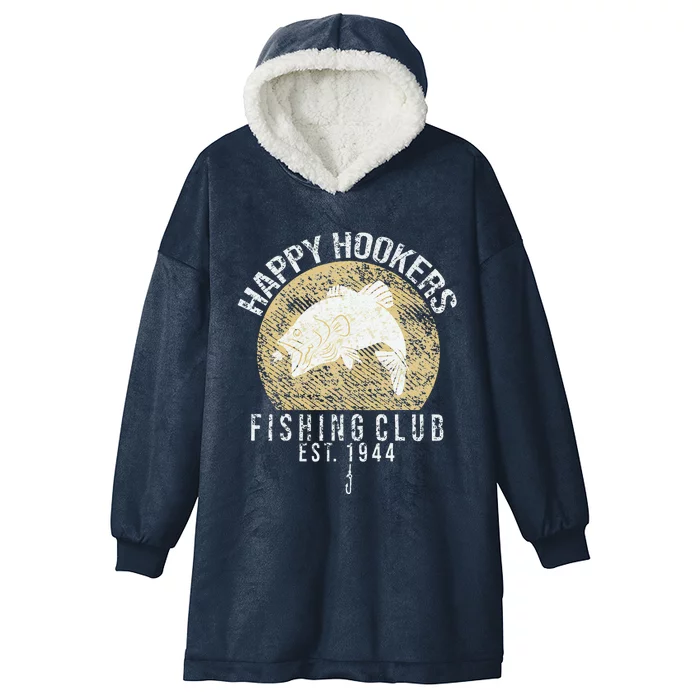 Happy Hookers Fishing Club Retro Vintage Style Fishing Lover Hooded Wearable Blanket