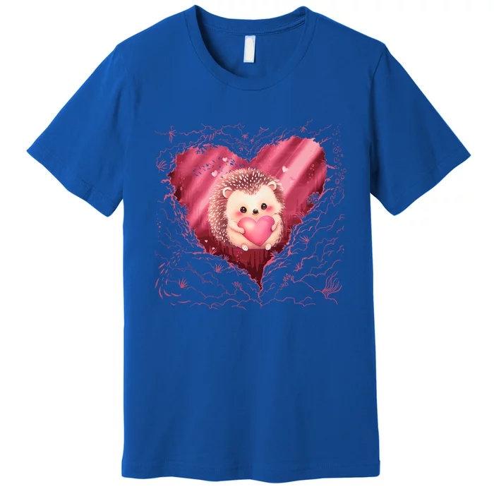 Hedgehog Heart Funny Valentines Day Love Hedgehog Red Gift Premium T-Shirt