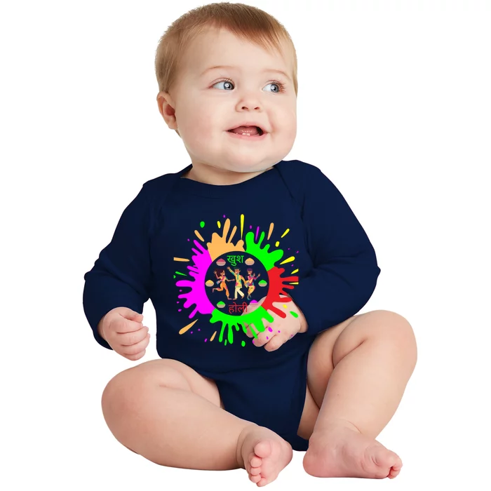 Happy Holi Festival Outfit Color India Gift Baby Long Sleeve Bodysuit