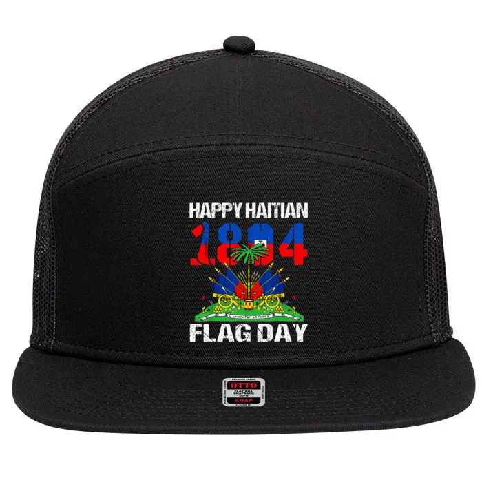 Happy Haitian Flag Day Haiti Flag Pride 1804 7 Panel Mesh Trucker Snapback Hat