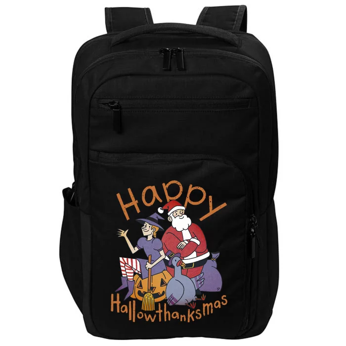 Happy Hallowthanksmas Funny Holiday Impact Tech Backpack