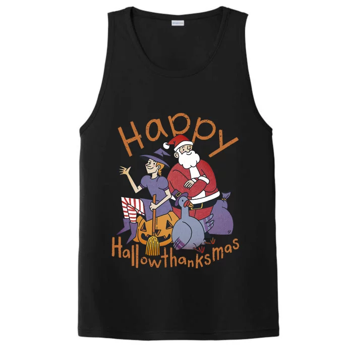 Happy Hallowthanksmas Funny Holiday Performance Tank