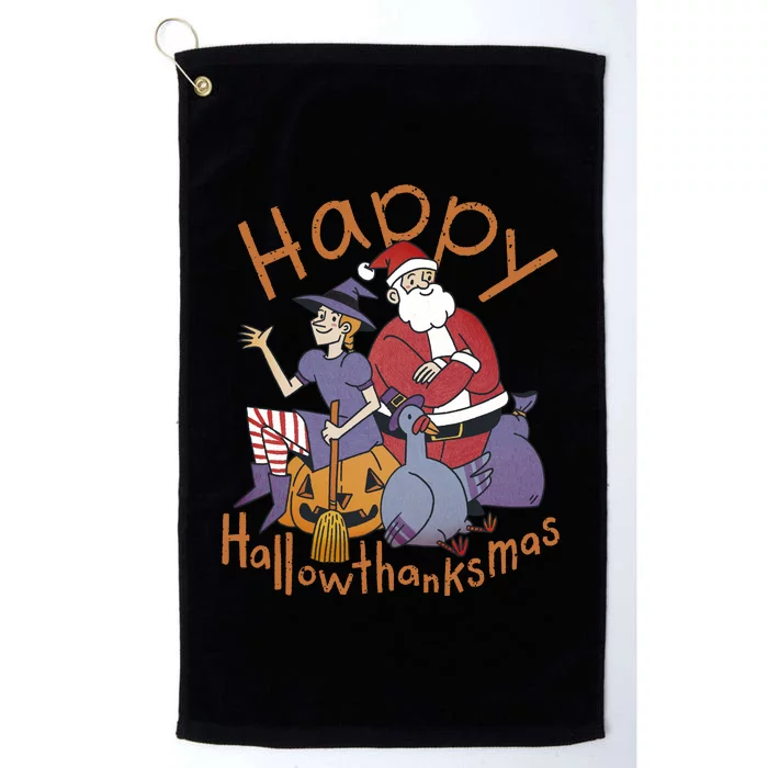 Happy Hallowthanksmas Funny Holiday Platinum Collection Golf Towel