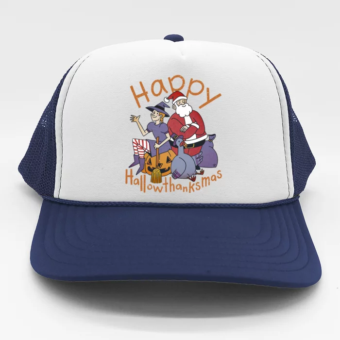 Happy Hallowthanksmas Funny Holiday Trucker Hat