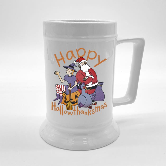 Happy Hallowthanksmas Funny Holiday Front & Back Beer Stein