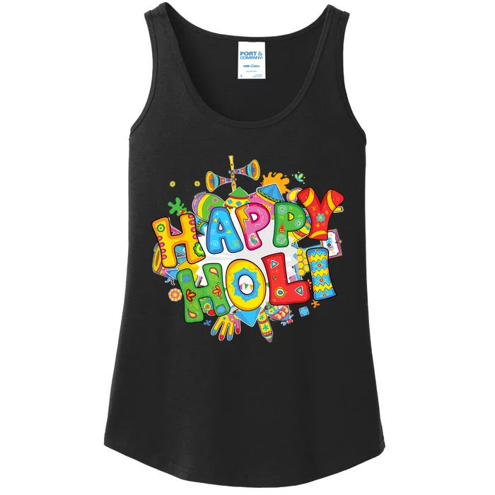 Happy Holi Festival Colors India Hindu Ladies Essential Tank