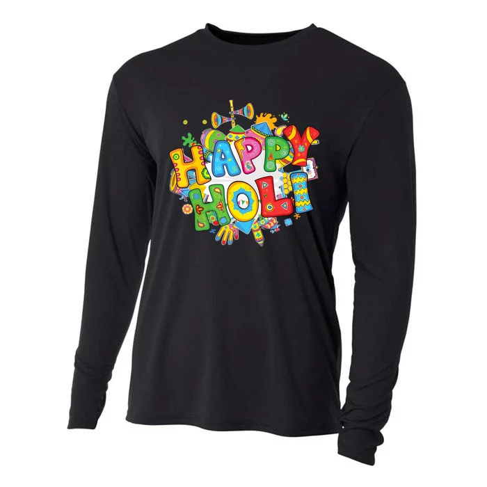 Happy Holi Festival Colors India Hindu Cooling Performance Long Sleeve Crew