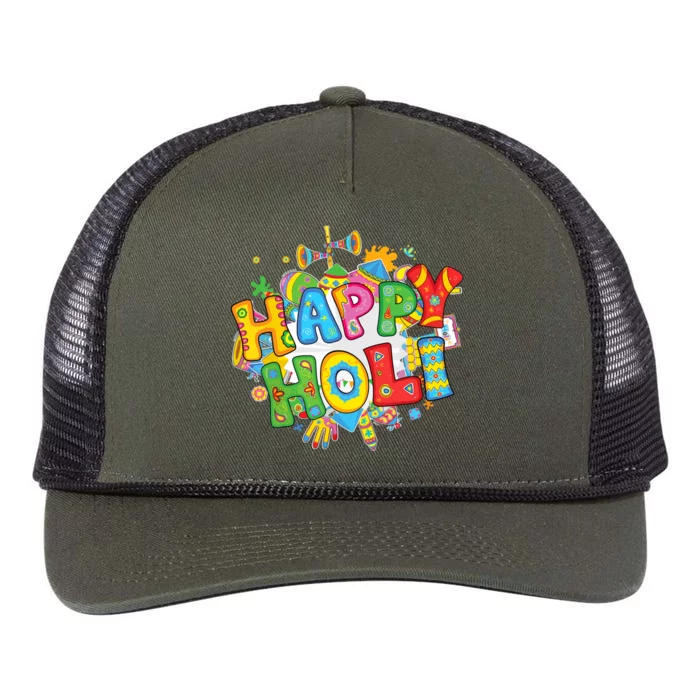 Happy Holi Festival Colors India Hindu Retro Rope Trucker Hat Cap