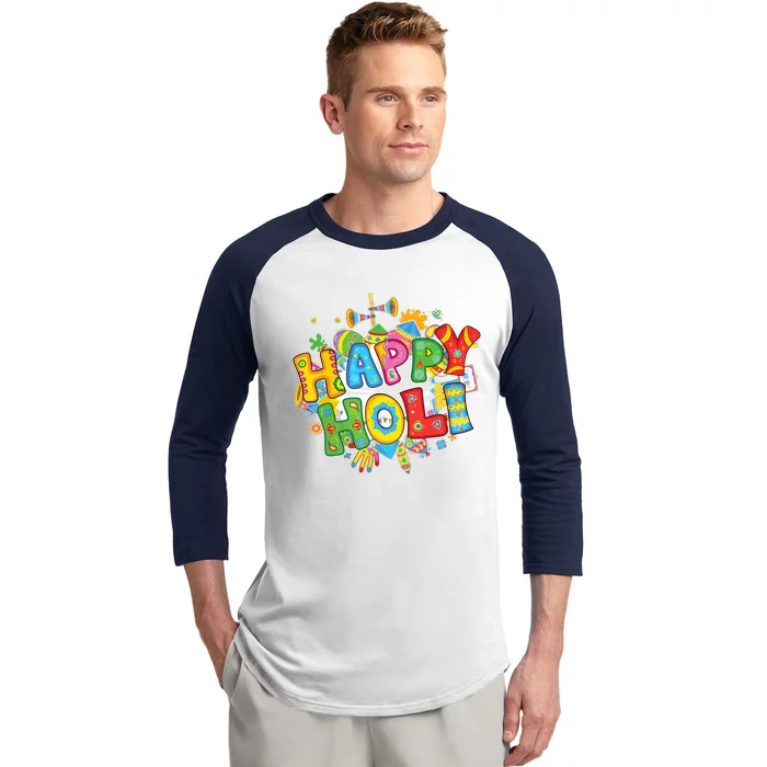 Happy Holi Festival Colors India Hindu Baseball Sleeve Shirt