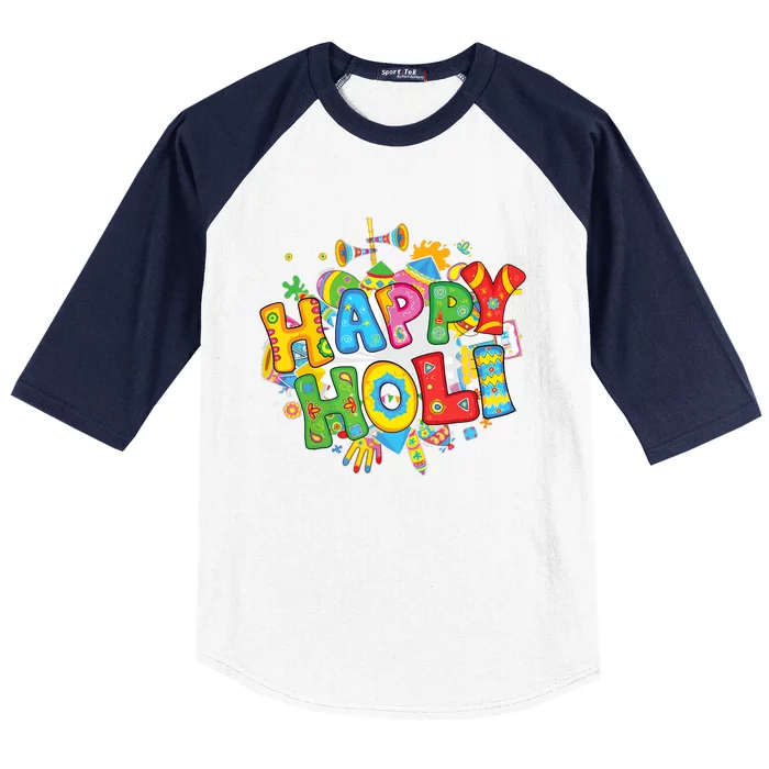 Happy Holi Festival Colors India Hindu Baseball Sleeve Shirt