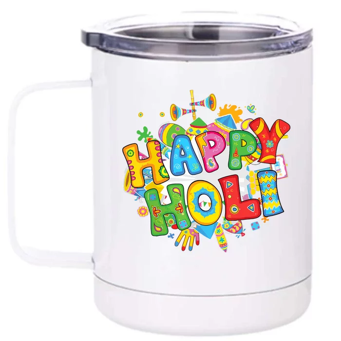 Happy Holi Festival Colors India Hindu Front & Back 12oz Stainless Steel Tumbler Cup