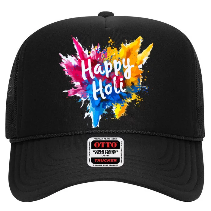 Happy Holi For Color India Hindu Gifts High Crown Mesh Trucker Hat