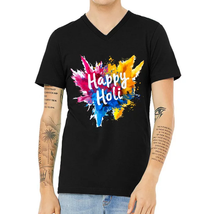 Happy Holi For Color India Hindu Gifts V-Neck T-Shirt