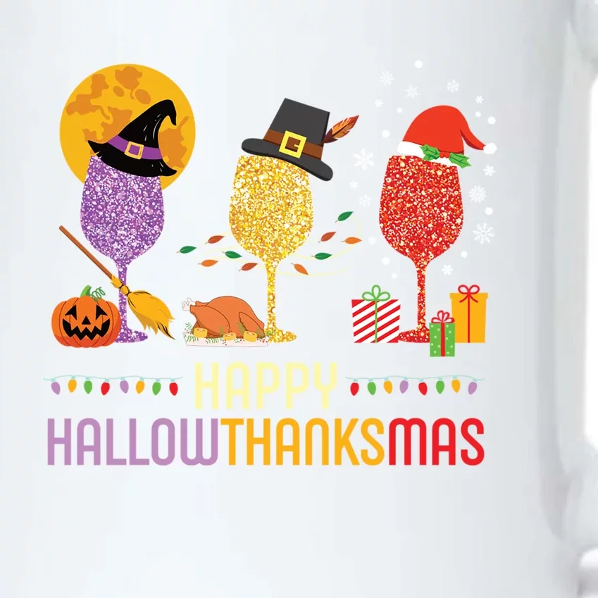 Happy Hallowthanksmas Funny Wine Glass All Holidays Party Gift Black Color Changing Mug