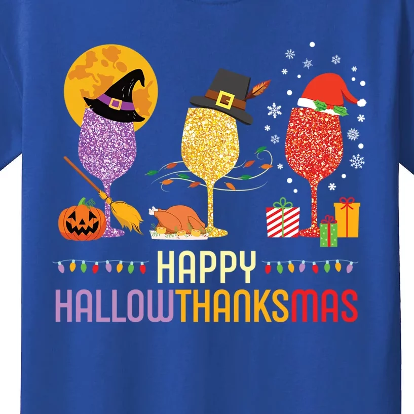 Happy Hallowthanksmas Funny Wine Glass All Holidays Party Gift Kids T-Shirt