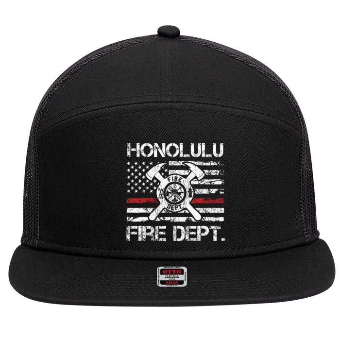 Honolulu Hawaii Fire Department Thin Red Line Fireman 7 Panel Mesh Trucker Snapback Hat