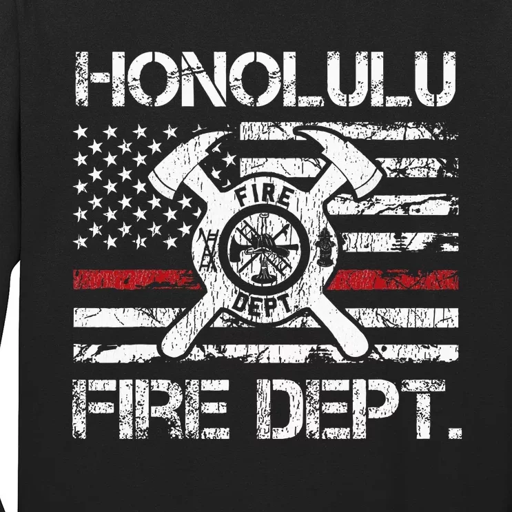 Honolulu Hawaii Fire Department Thin Red Line Fireman Long Sleeve Shirt