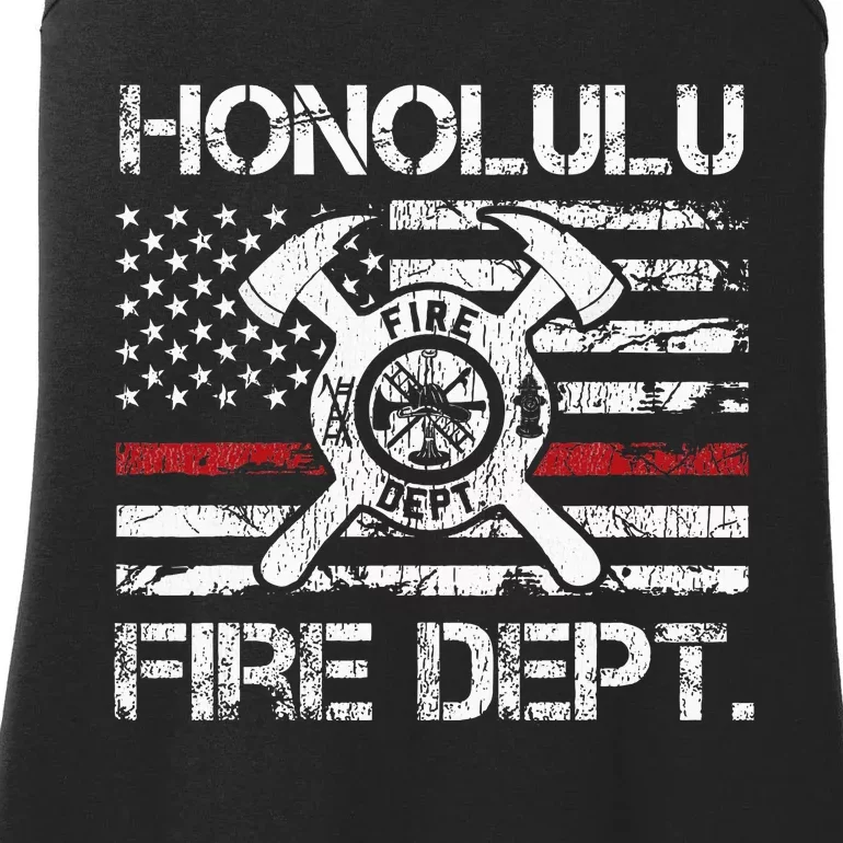 Honolulu Hawaii Fire Department Thin Red Line Fireman Ladies Essential Tank