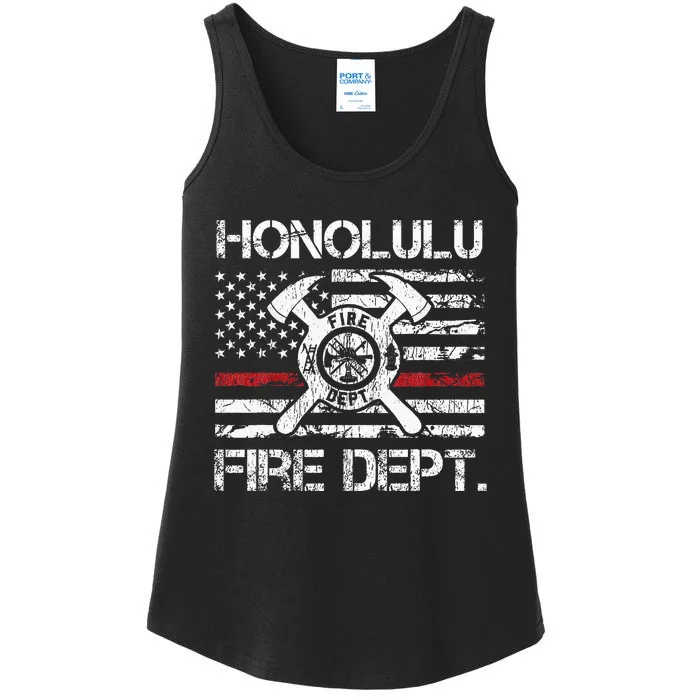 Honolulu Hawaii Fire Department Thin Red Line Fireman Ladies Essential Tank