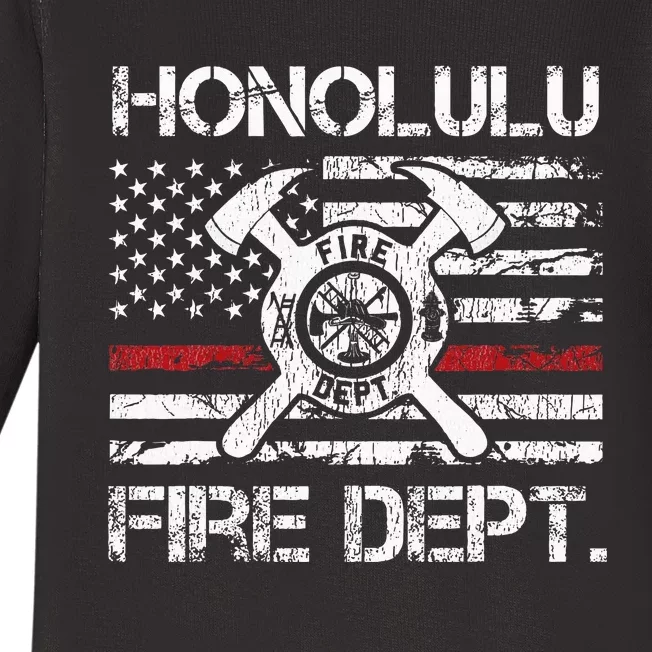 Honolulu Hawaii Fire Department Thin Red Line Fireman Baby Long Sleeve Bodysuit