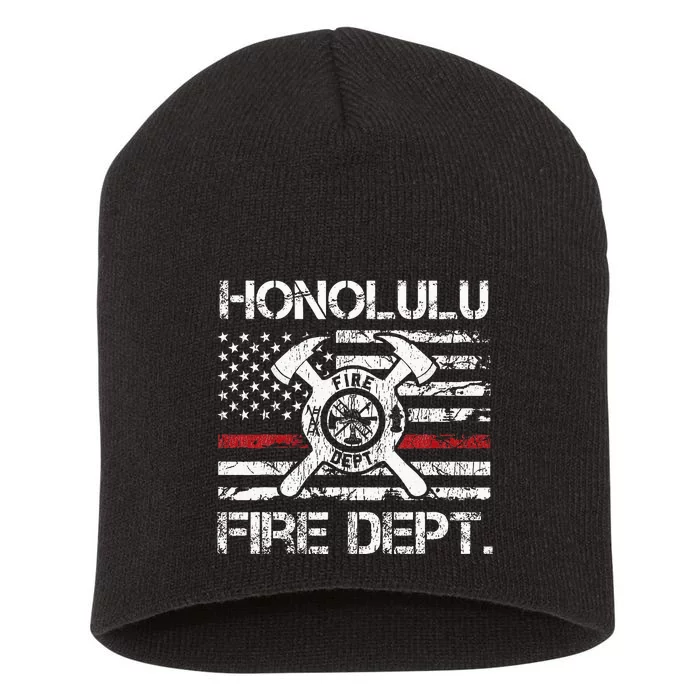 Honolulu Hawaii Fire Department Thin Red Line Fireman Short Acrylic Beanie