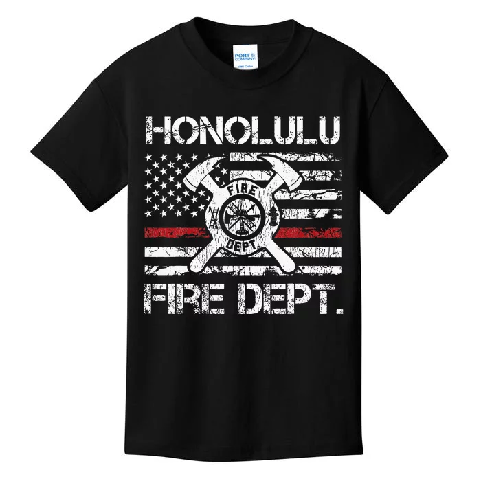 Honolulu Hawaii Fire Department Thin Red Line Fireman Kids T-Shirt