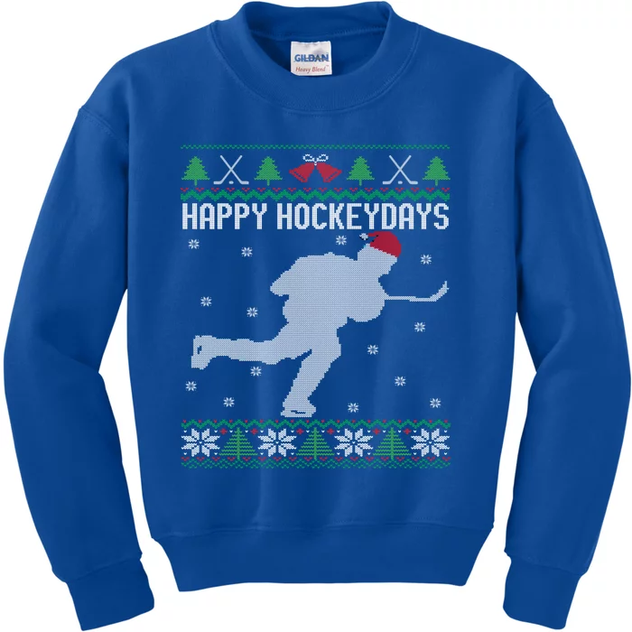 Happy Hockeydays Funny Ice Hockey Fan Player Ugly Christmas Gift Kids Sweatshirt