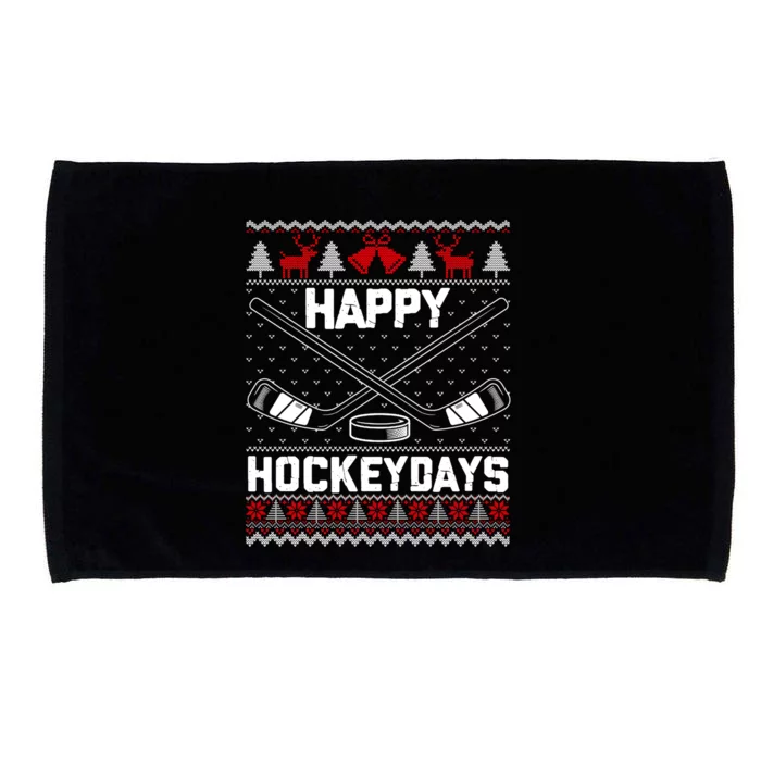 Happy Hockeydays Funny Christmas Ice Hockey Player Fan Xmas Gift Microfiber Hand Towel