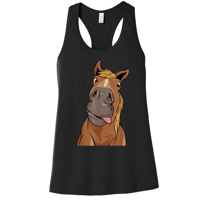 Hilarious Horse Face Horses Horseman Equestrian Riding Women's Racerback Tank