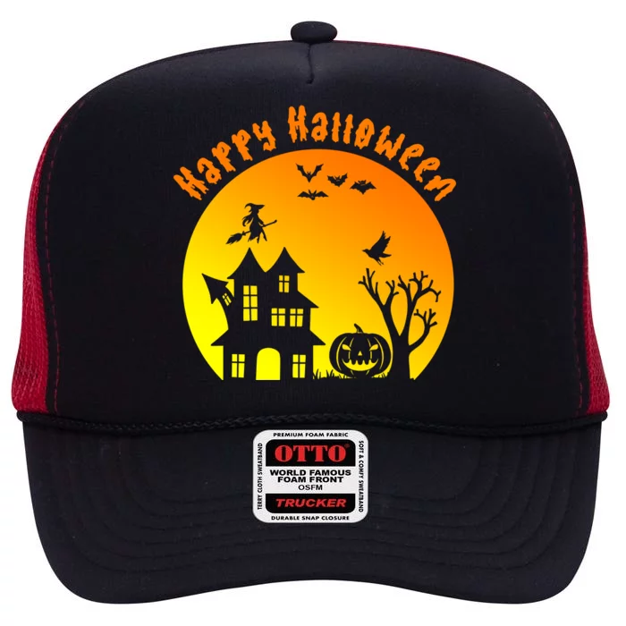 Happy Halloween Festive Spooky High Crown Mesh Trucker Hat