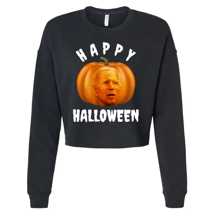 Happy Halloween Funny Joe Biden Jack O Lantern Cropped Pullover Crew