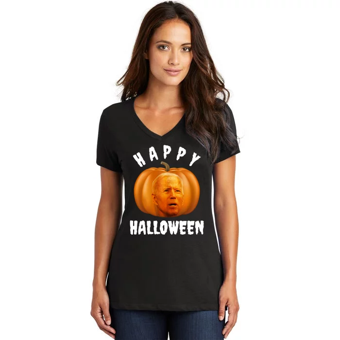 Happy Halloween Funny Joe Biden Jack O Lantern Women's V-Neck T-Shirt