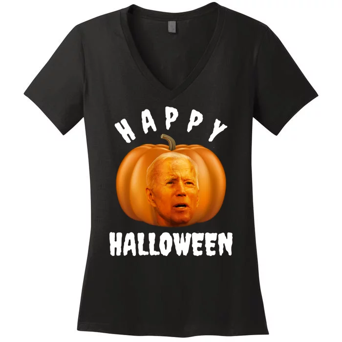 Happy Halloween Funny Joe Biden Jack O Lantern Women's V-Neck T-Shirt