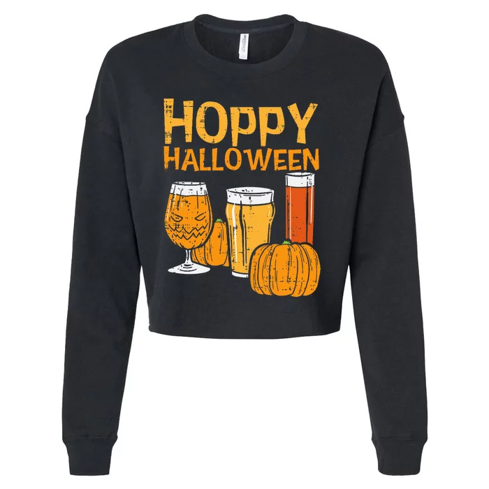 Hoppy Halloween Funny Dad Halloween Beer Grandpa Uncle Cropped Pullover Crew