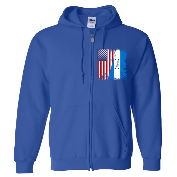 Half Honduran Flag Meaningful Gift Vintage Honduras Usa Gift Full Zip Hoodie