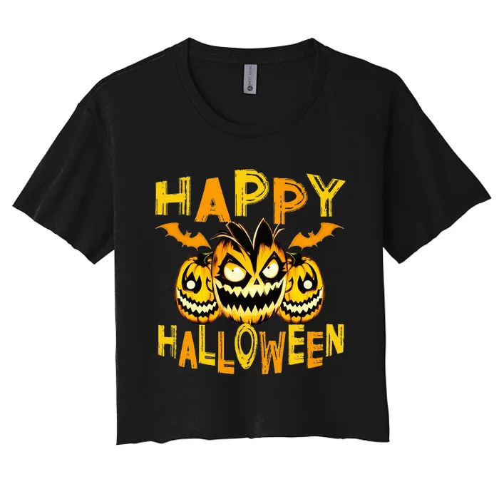 happy halloween funny pumpkin for halloween Women's Crop Top Tee