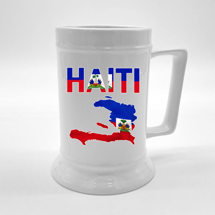 Happy Haitian Flag Day Cool Haiti Flag Map Haitian Pride Front & Back Beer Stein