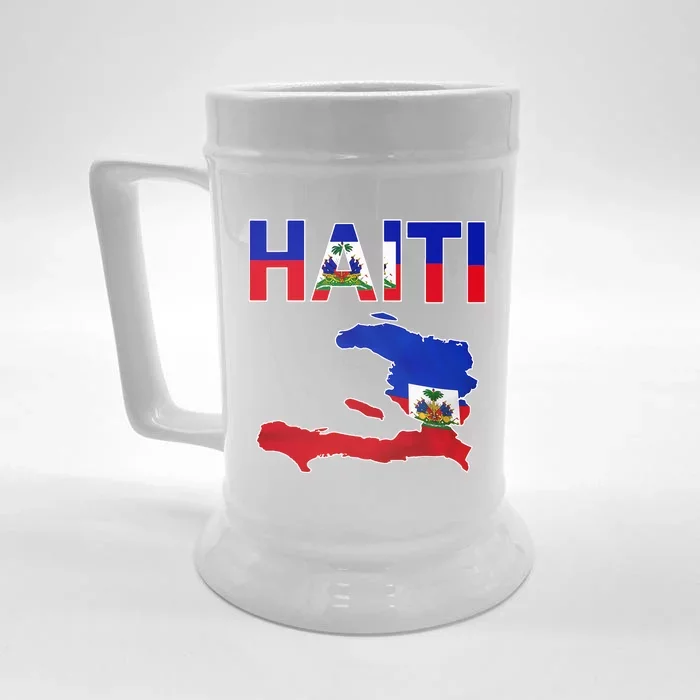 Happy Haitian Flag Day Cool Haiti Flag Map Haitian Pride Front & Back Beer Stein