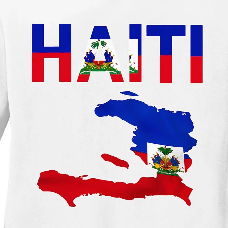 Happy Haitian Flag Day Cool Haiti Flag Map Haitian Pride Ladies Long Sleeve Shirt