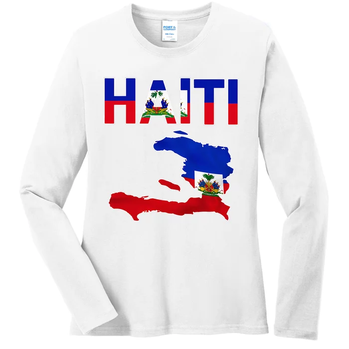 Happy Haitian Flag Day Cool Haiti Flag Map Haitian Pride Ladies Long Sleeve Shirt