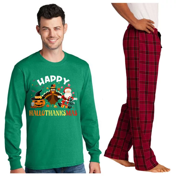 Happy Hallothanksmas Funny Halloween Thanksgiving Christmas Long Sleeve Pajama Set